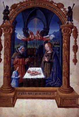 Egerton 940 f.9 The Nativity, de Le Tresor (Sept Articles de la Foi) por Jean de Meung (vellum) de French School