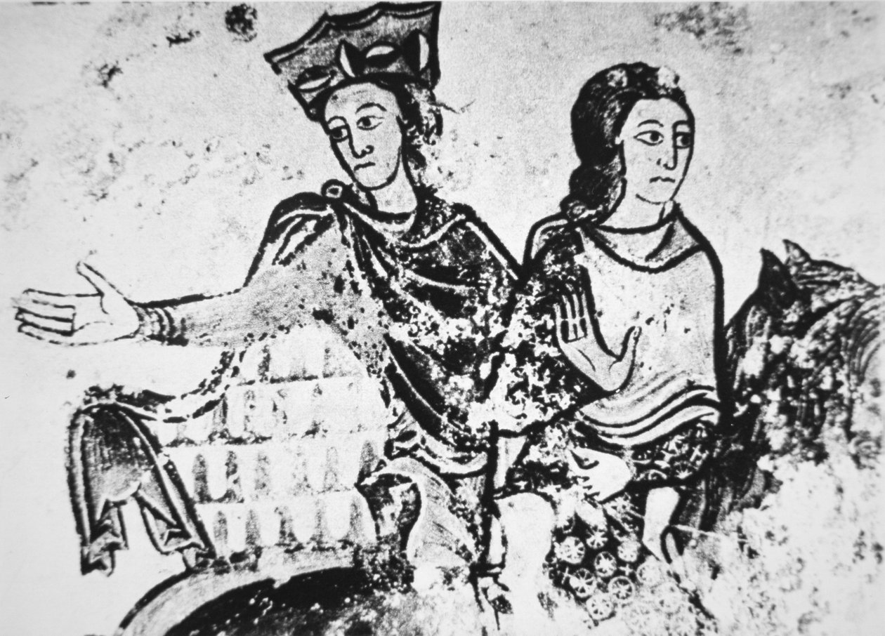 Eleanor da Aquitânia com um companheiro de equitação (mural) de French School