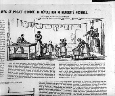 Cartaz eleitoral que retrata o interior de uma família pobre de French School
