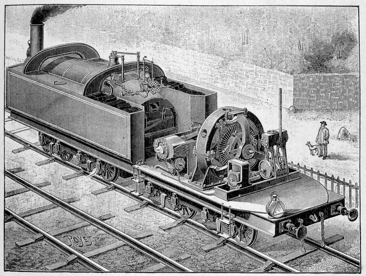 Locomotiva elétrica Heilmann - em "Album of Science; Ilustres cientistas; Grandes descobertas" 1896. de French School
