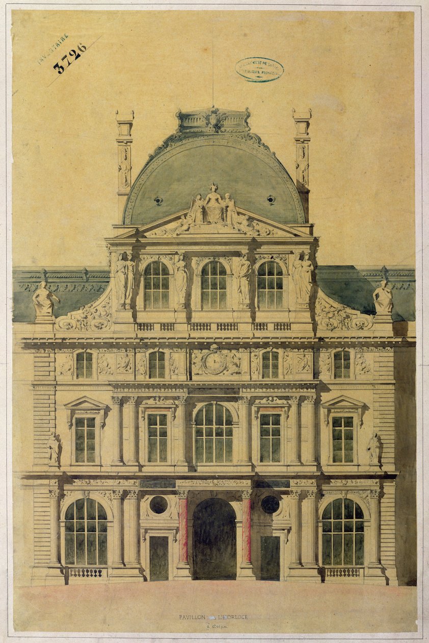 Elevação da Torre do Relógio, Palais du Louvre de French School