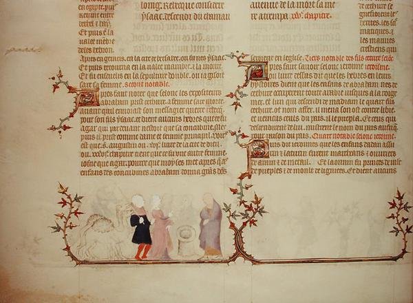 Eliezer apresenta Rebecca a Isaac, de "A Bíblia de Jean de Sy", c.1355 (vellum) de French School