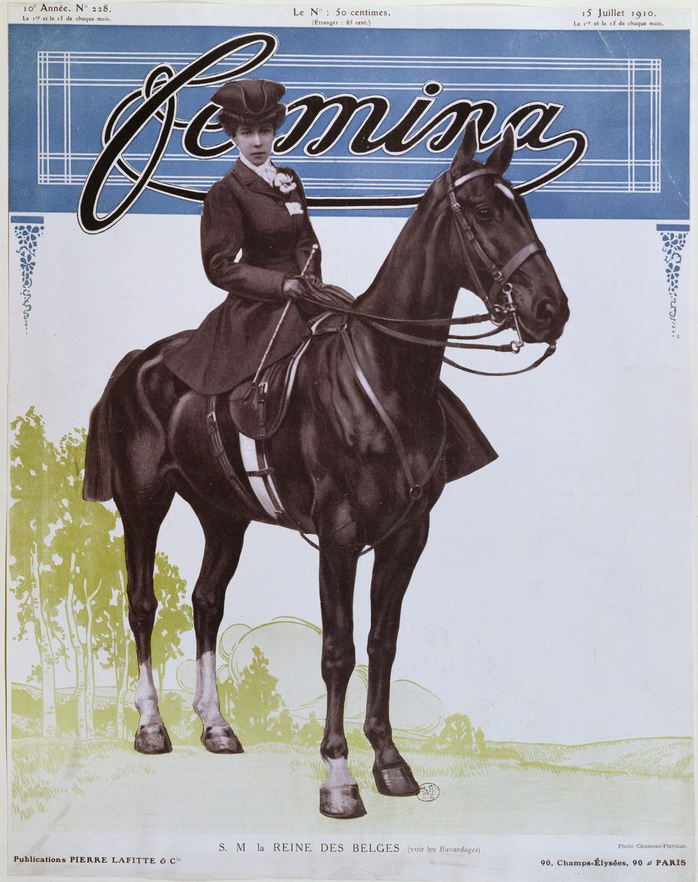 Elisabeth (1876-1965) Rainha dos Belgas, da capa da Revista Femina, 15 de julho de 1910 de French School