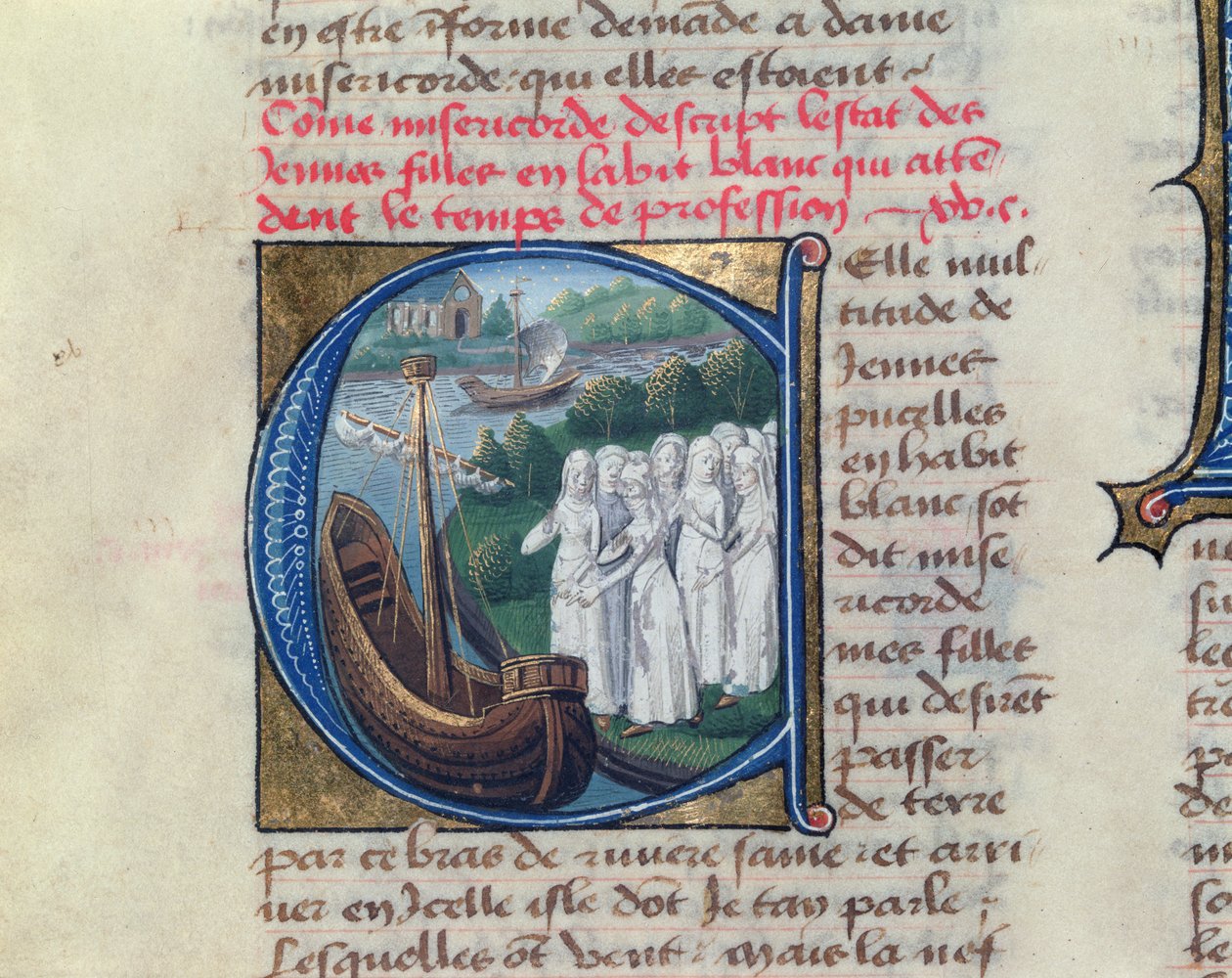 Embarque das Irmãs da Caridade do Hotel Deus de Paris, do Livro Ativo da Vida do Hotel Dieu, de Jean Henry, c.1482 de French School