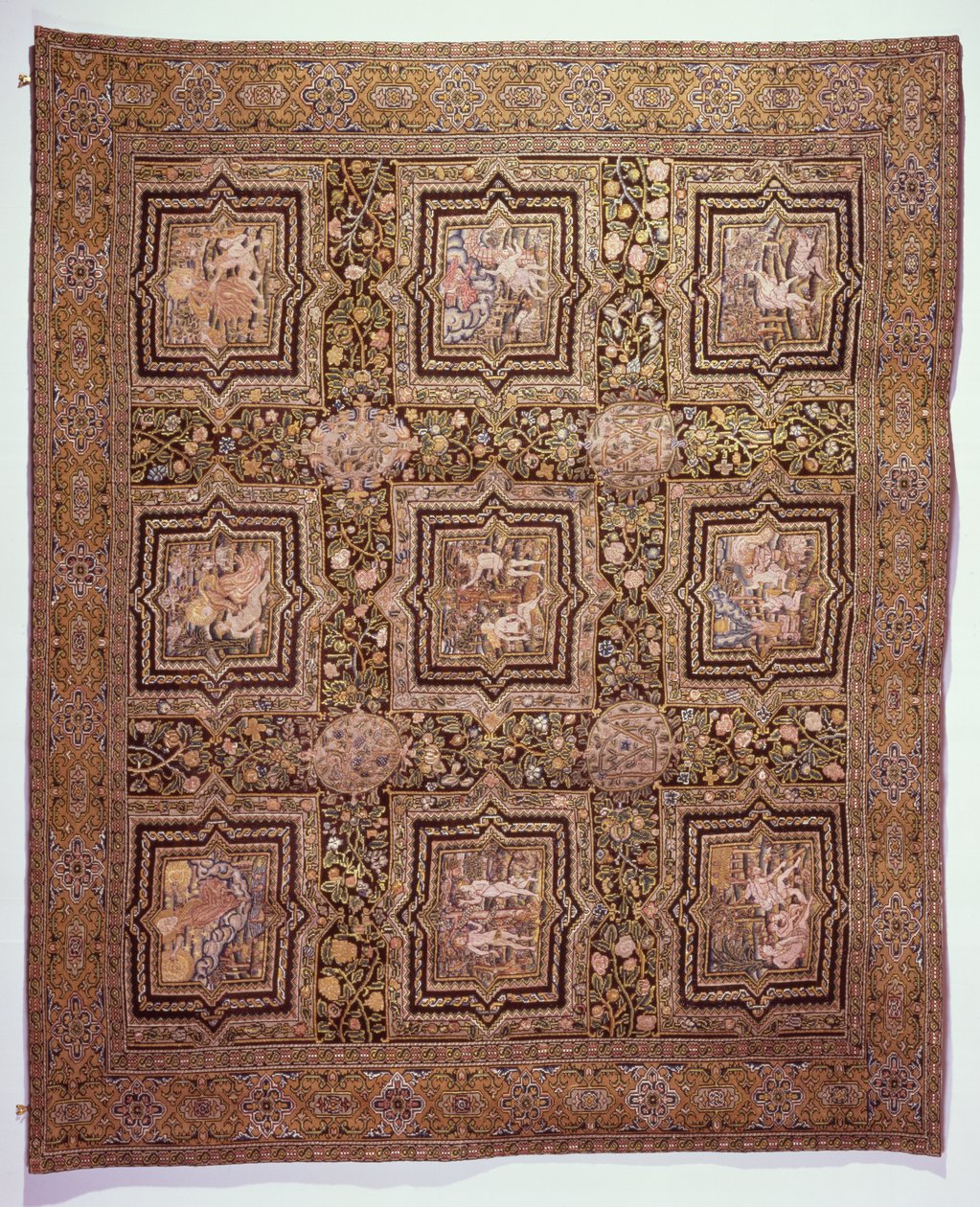 Tapete de mesa bordado com cenas bíblicas, c.1600 (lã e seda sobre tela de linho) de French School