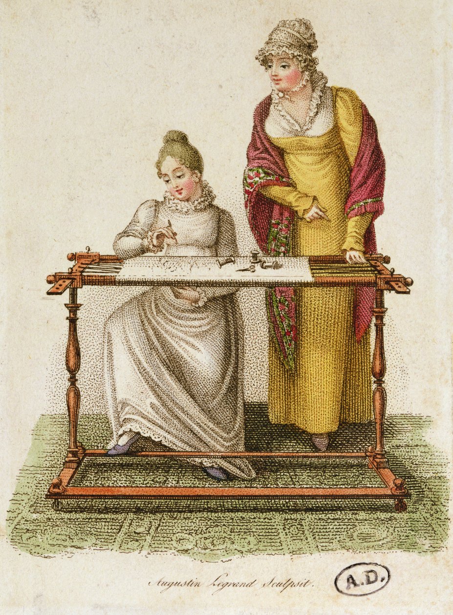 Bordado, c.1810-20 (gravação a cores) de French School