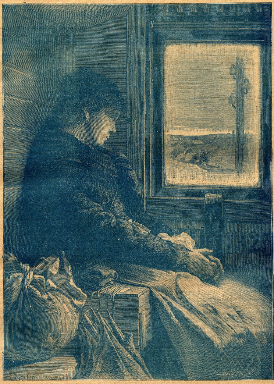 A emigrar num comboio. Gravação em "La Terre Illustree" n°103 de 20 de outubro de French School