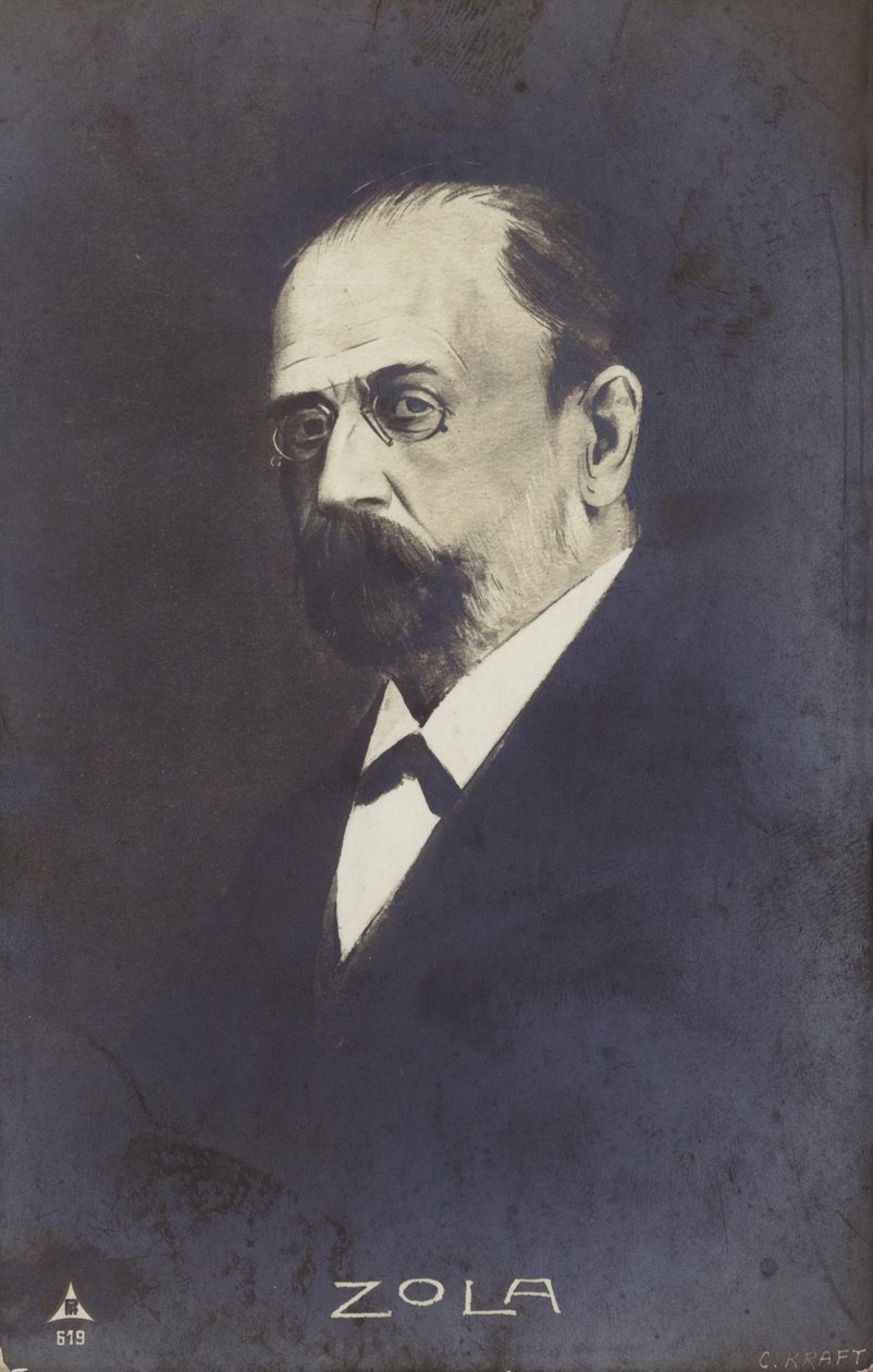 Emile Zola (1840-1902), romancista, jornalista e dramaturgo francês (litografia) de French School