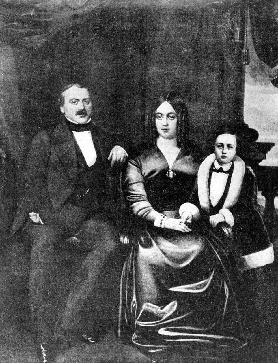 Emile Zola (1840-1902) e seus pais, c.1846 de French School
