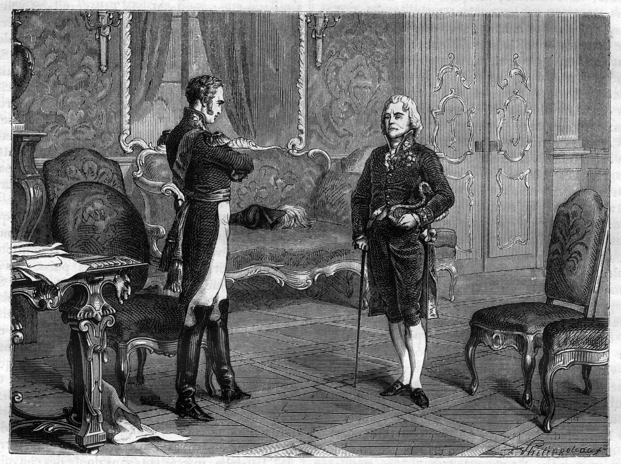 Imperador Alexandre I da Rússia (1777-1825) (Alexandre) com Charles Maurice de Talleyrand Perigord (1754-1838) de French School