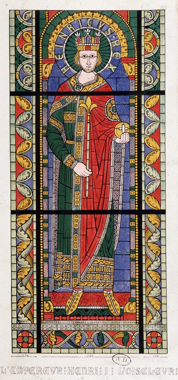 Imperador Henrique I, o Ave (875 - 936). Um vitral da Catedral de Estrasburgo. de French School