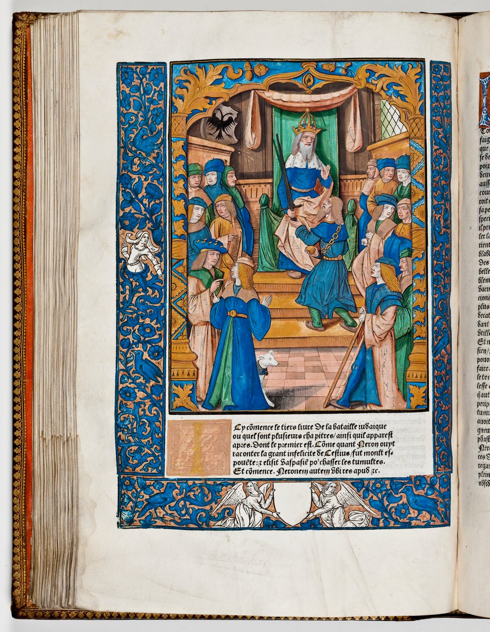 Imperador Nero está alarmado com as notícias na Judeia, 67 d.C. (impressão colorida à mão) de French School