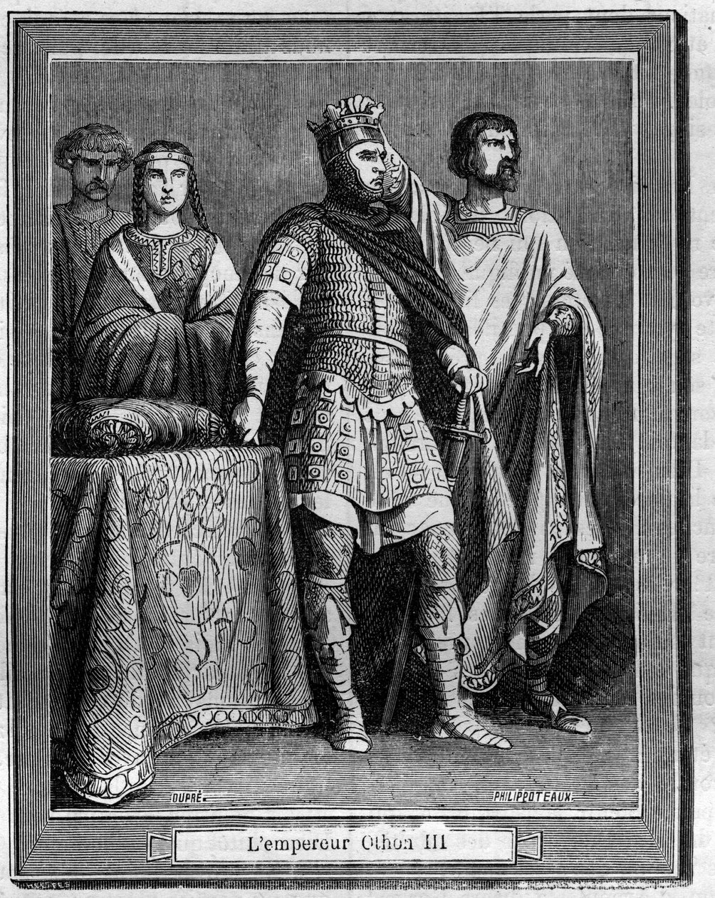 Imperador Othon III (980-1002), Gravura do Imperador Romano Alemão na "História do Papa-Rei-Queen-and-Emperors ao longo dos séculos" de Maurice Lachatre de French School