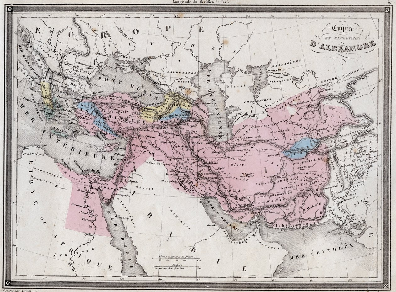 Império e Expedição de Alexandre o Grande - Placa do "Atlas Universal da Geografia Antiga e Moderna para o Uso das Escolas Residenciais" por Vuillemin - ca. 1845 de French School