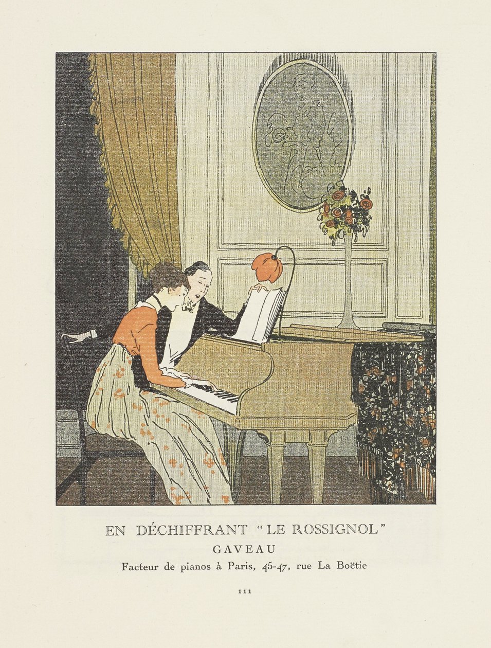 "Deciphering" Le Rossignol, "" anúncio do La Gazette du Bon Ton, pub. 1914 de French School