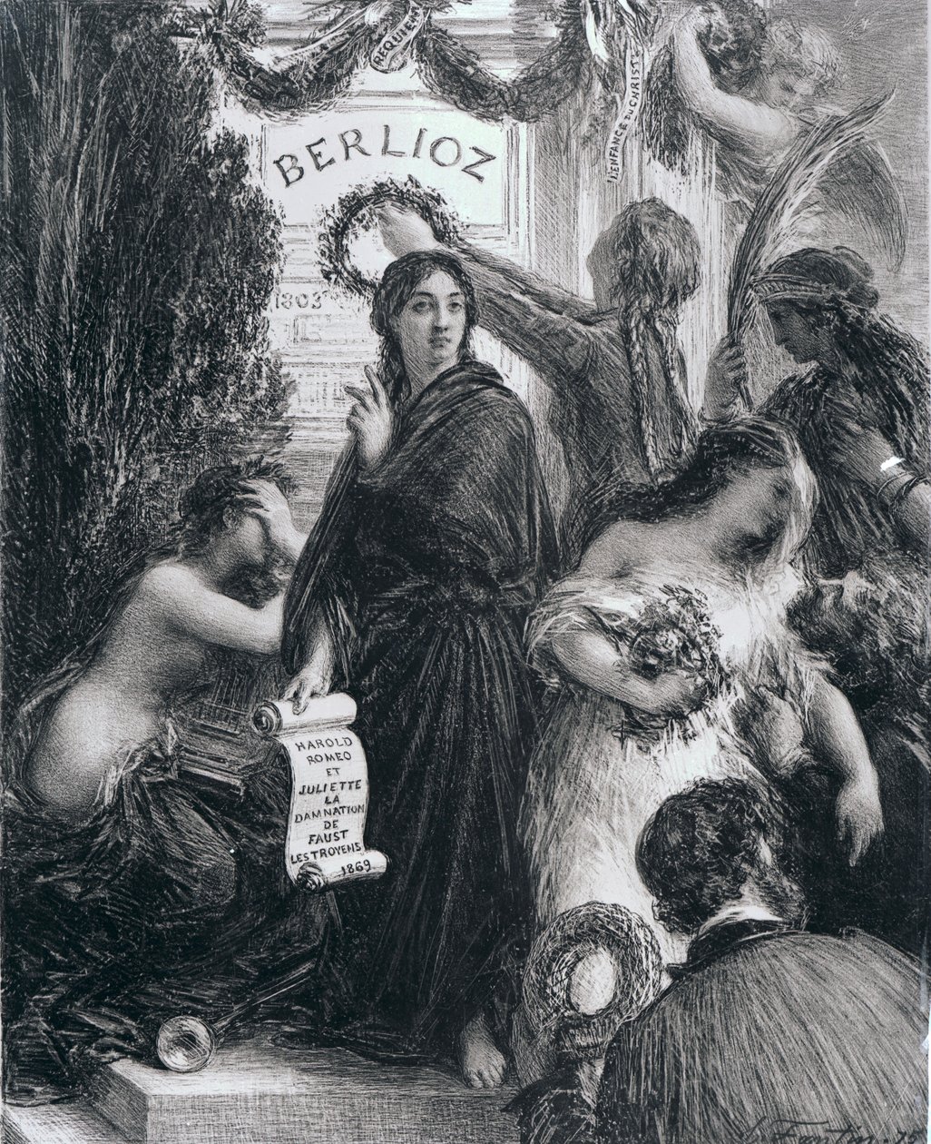 Gravura dedicada à memória de Hector Berlioz, 1869 de French School
