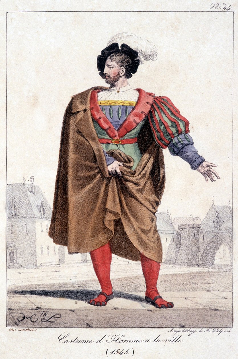 Gravação de um homem da cidade disfarçado por volta de 1545. de French School