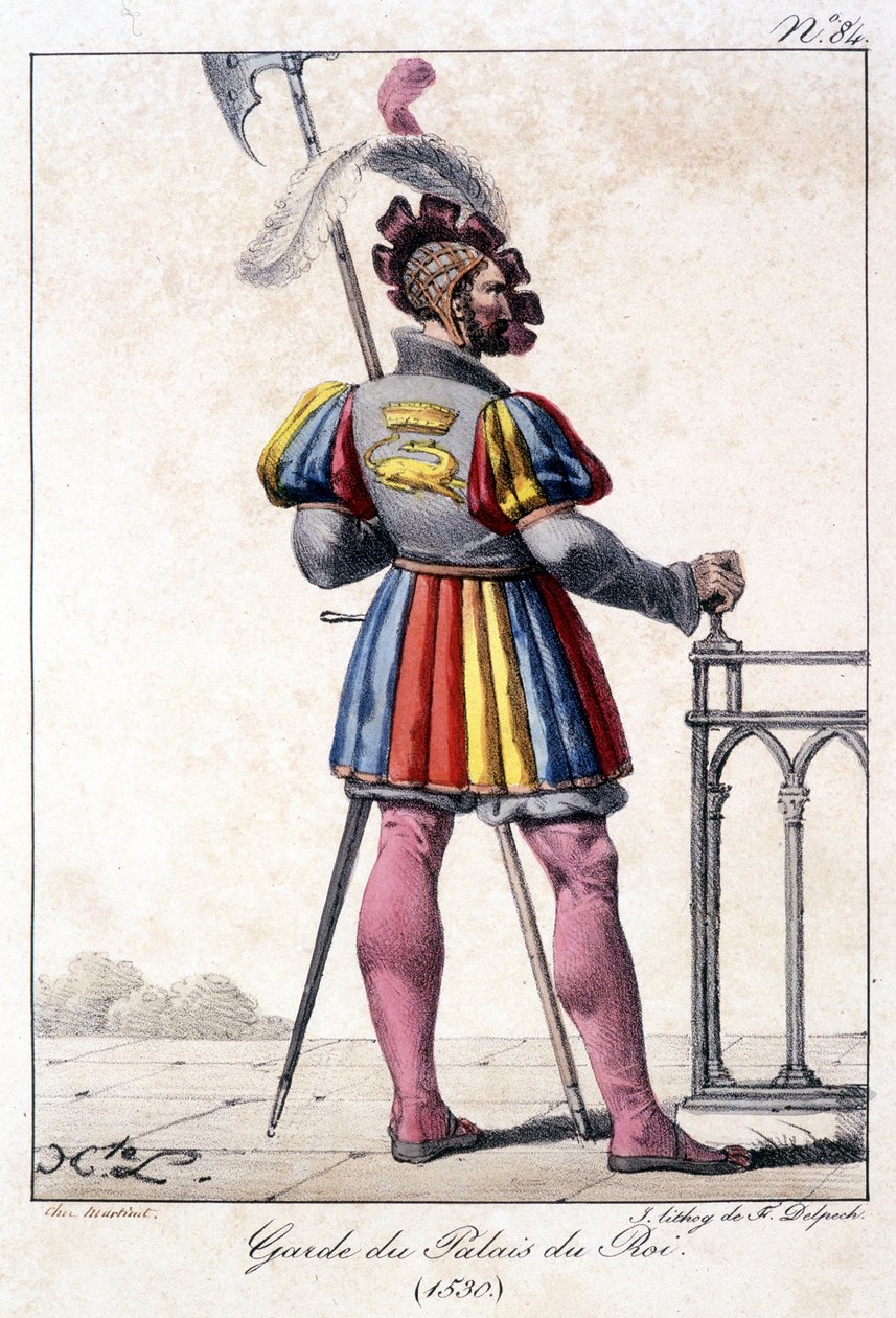 Gravação de uma guarda do Palácio do Rei em 1530. de French School