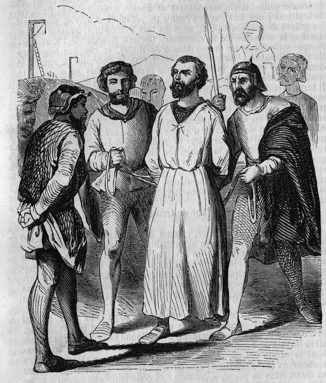 Enguerrand de Marigny Chamberlain e ministro do rei Filipe IV, o Bel, marchando para torturar em 1315. Gravura do século XIX. de French School