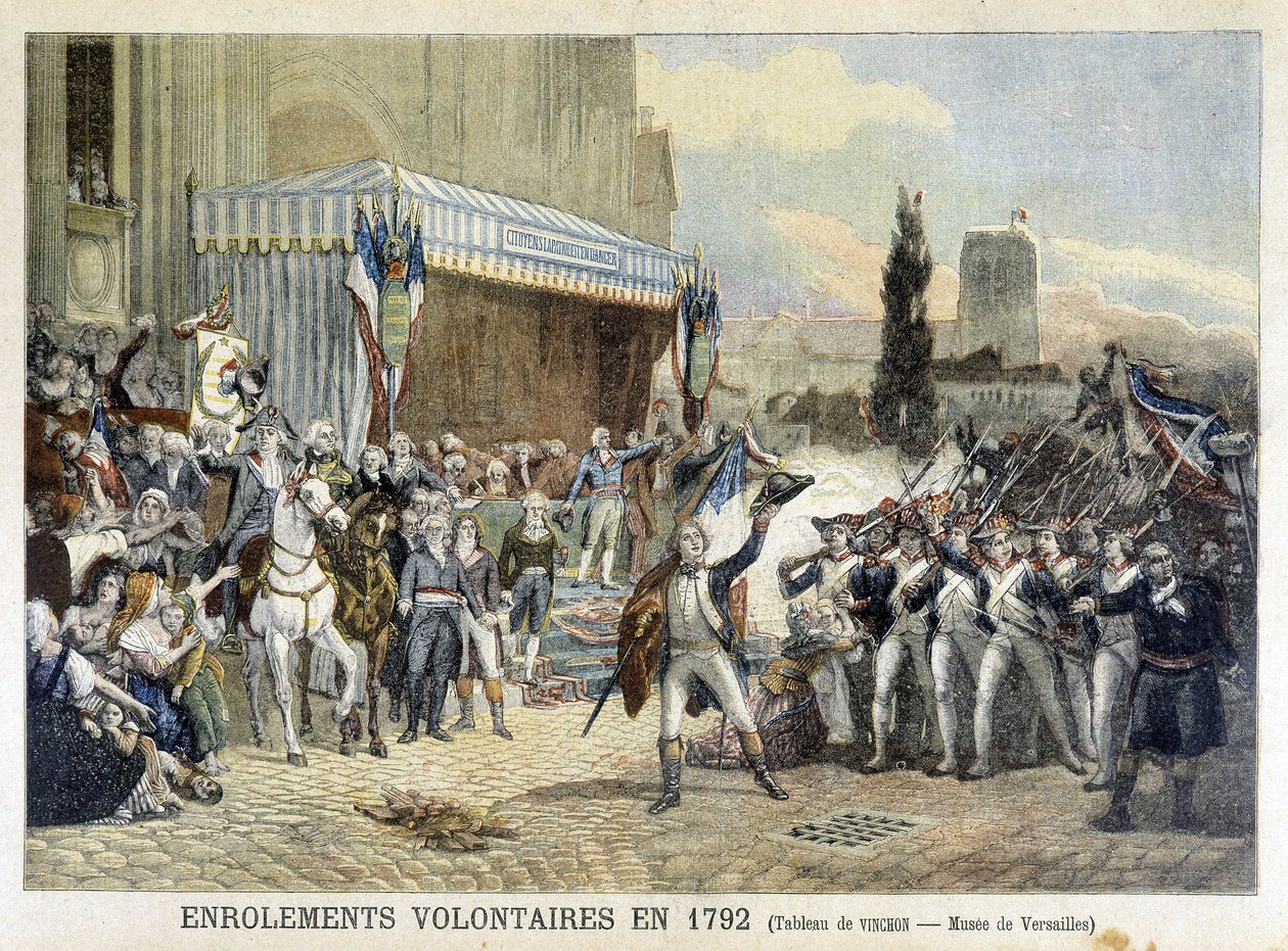Inscrição de voluntários em 1792 (gravura colorida) de French School
