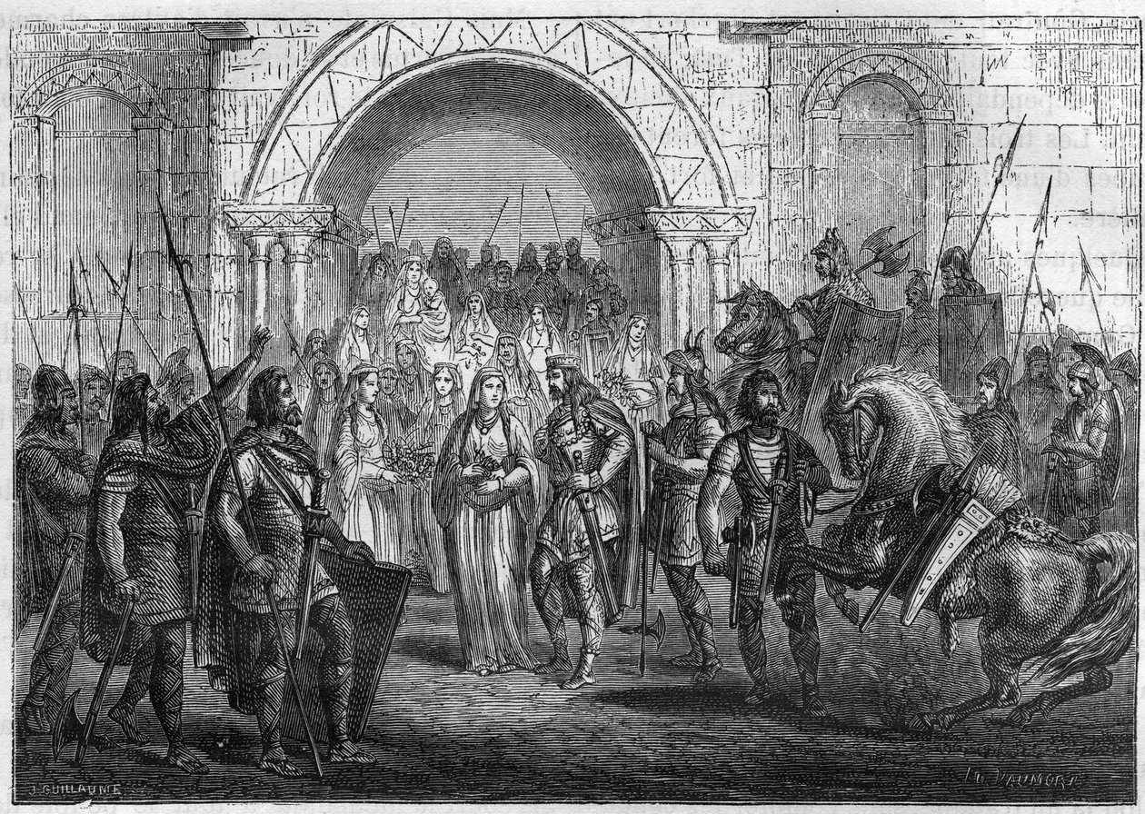Entrada de Chilperic I (539-584), rei dos Francos e Galsuinte ou Galswinthe para Rouen. de French School