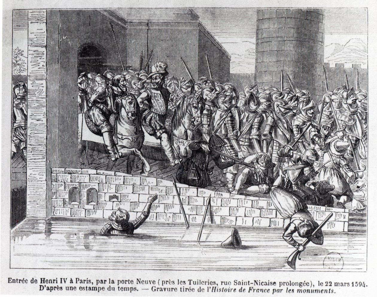 Entrada de Henri IV (1553-1610) em Paris, 22 de março de 1594 (gravura) (foto bw) de French School