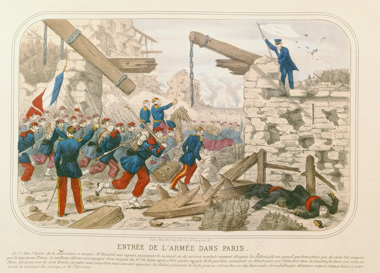 Entrada do exército em Paris, 21 de maio de 1871 (gravura colorida) de French School