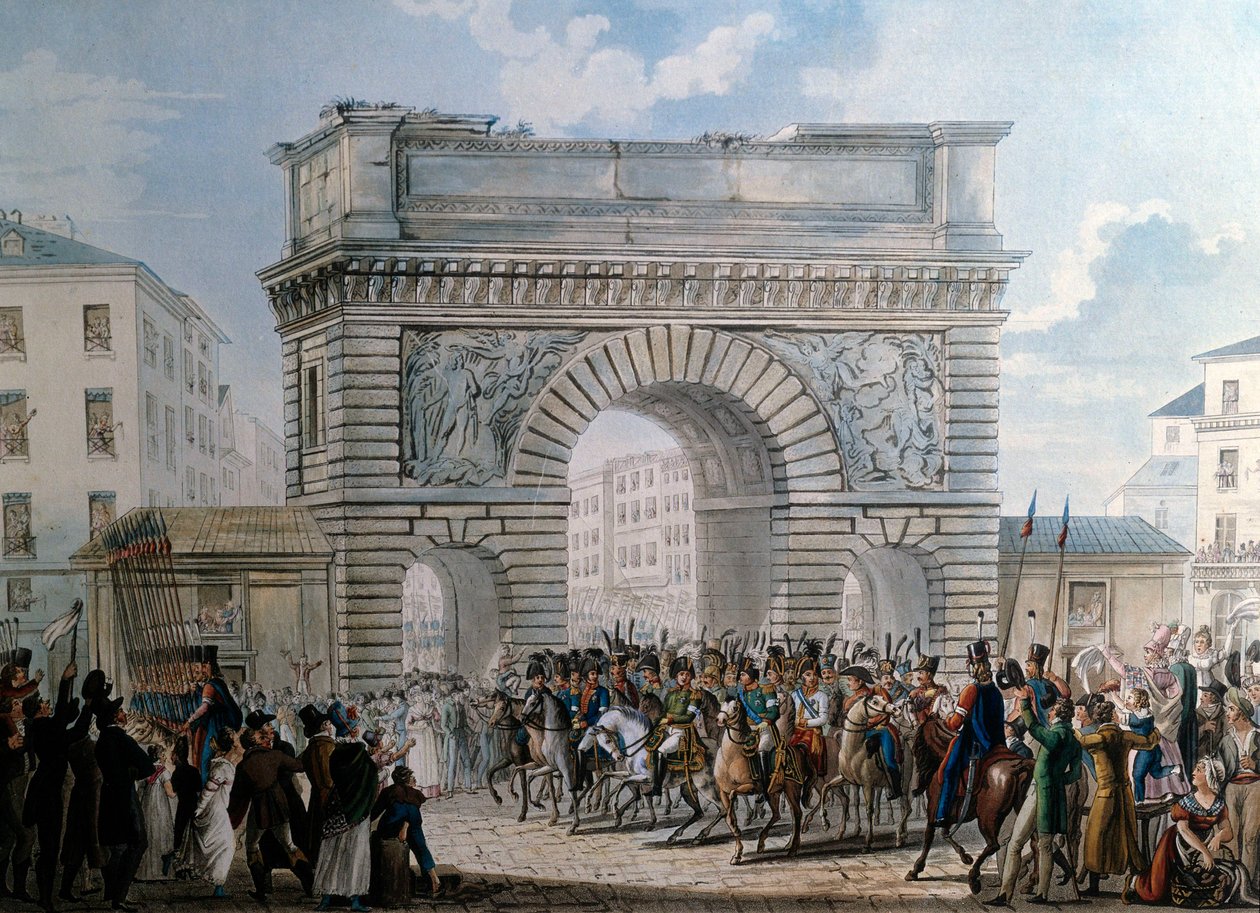 Entrada dos aliados em Paris pelo desfile de Porte Saint Martin em 31/03/1814 Rei Luís XVIII (1755-1824). Impressão a partir de 1814. Paris, Musee Carnavalet de French School