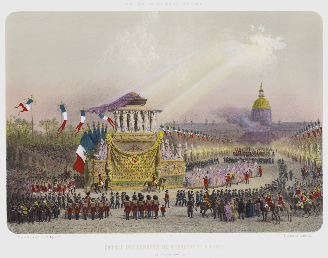 Entrada dos Cendres de Napoleão 1er em Paris, a 15 de dezembro de 1840 (litografia a cores) de French School