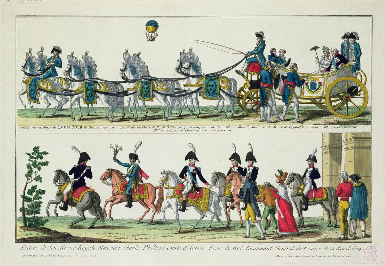 Entrada para Paris de Carlos, Conde de Artois, 12 de abril de 1814, e Entrada para Paris de Luís XVIII, rei da França e Navarra, 3 de maio de 1814 de French School