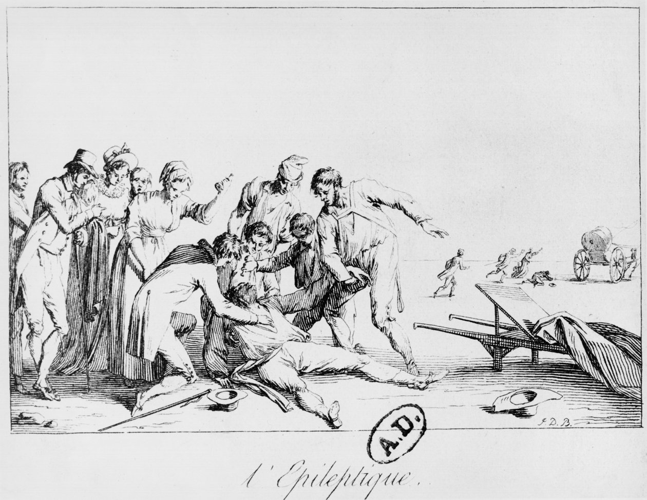 Ataque epiléptico na rua, c.1800 de French School