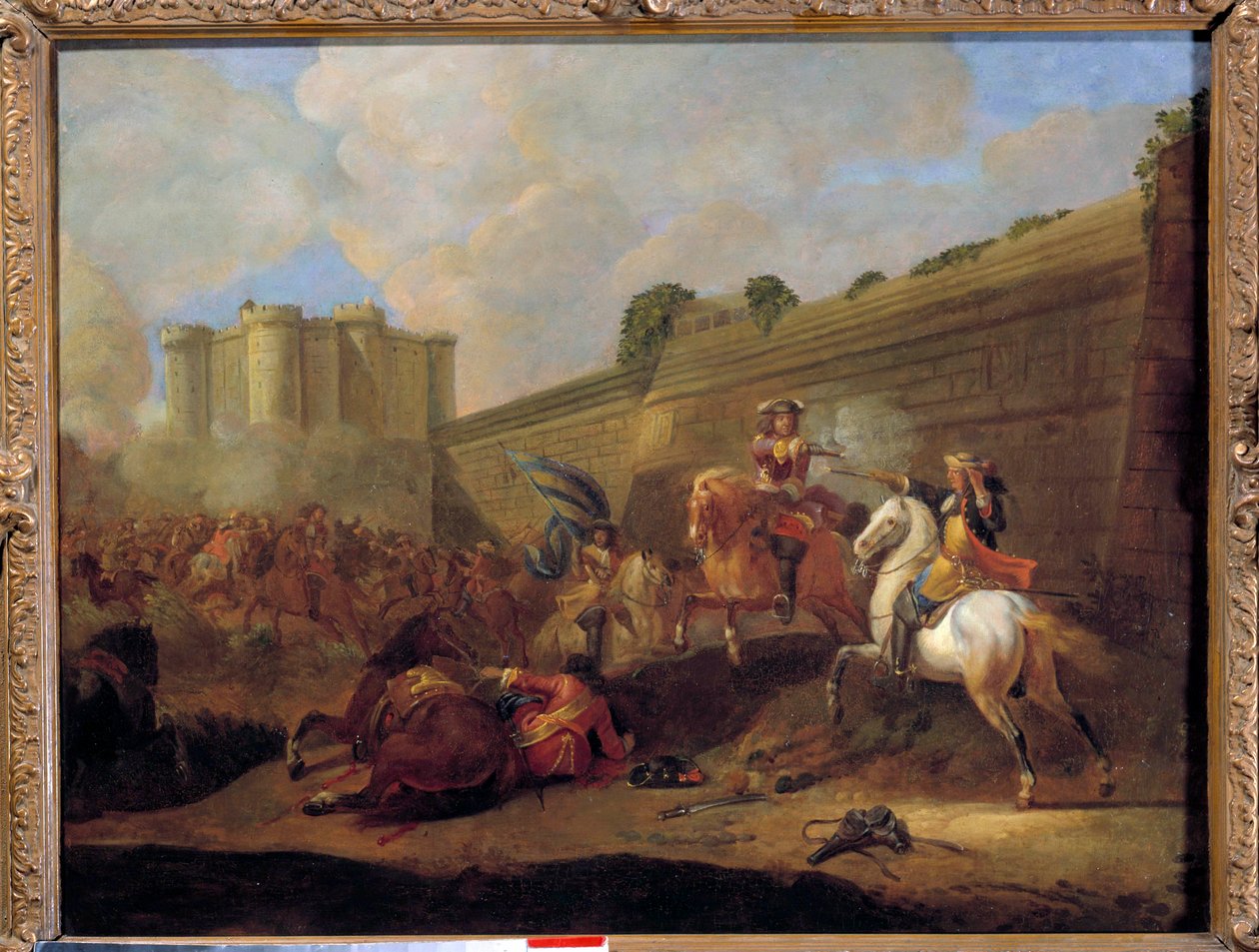 Episódio de la Fronde em 1648-1652: luta de dois cavaleiros, faubourg Saint Antoine debaixo das paredes da Bastilha Pintura contra-escarpa da Escola Francesa. Século XVII. Sol 0,5x0,72 m de French School