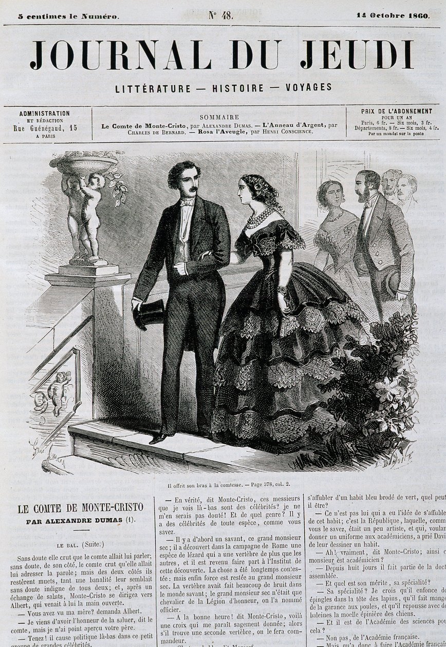 Episódio da série de romances O Conde de Monte Cristo (Monte Cristo) - em "Le Journal du Jeudi" de 14/10/1860 de French School