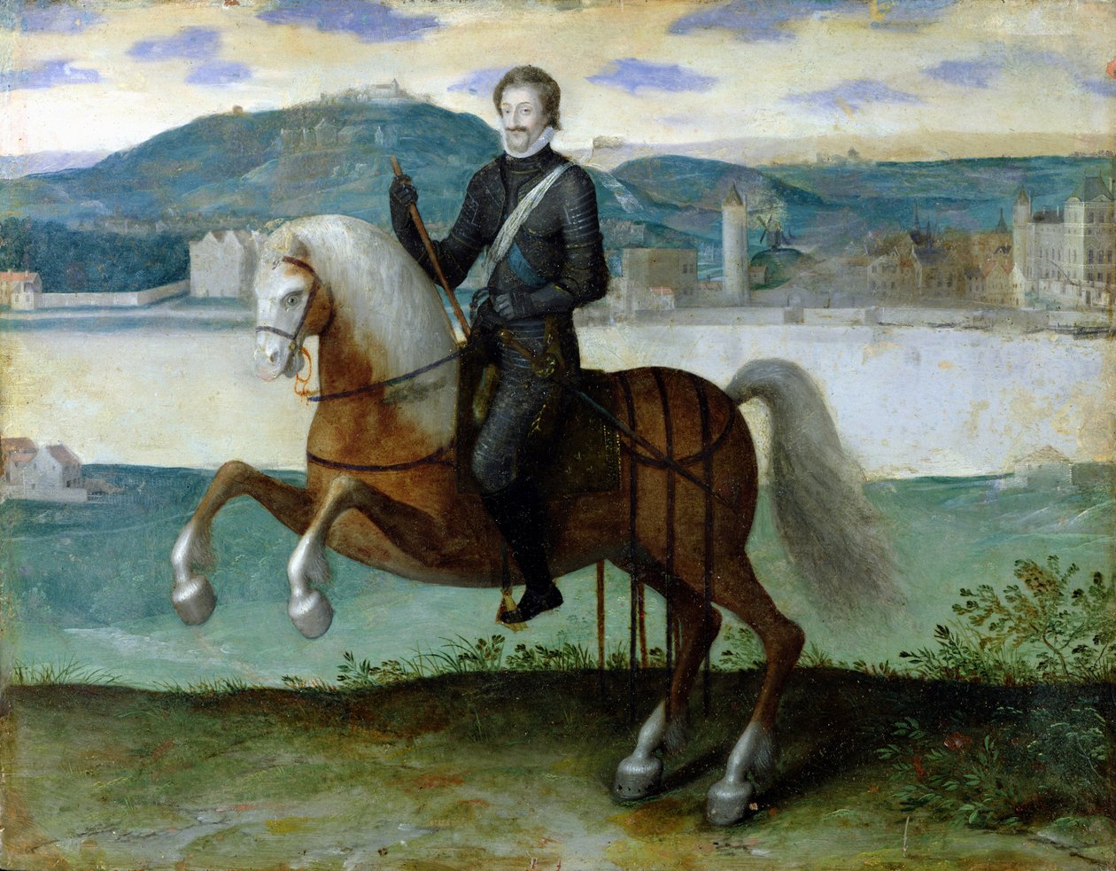 Retrato Equestre de Henrique IV (1553-1610) Rei da França, antes das muralhas de Paris, 1594 de French School