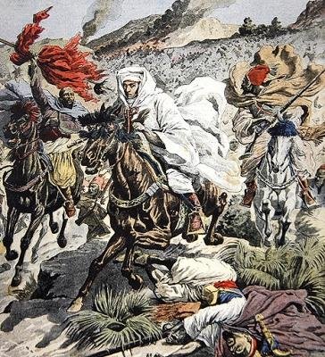 Fuga do sultão Abd Al-Aziz de Marrocos, ilustração do Le Petit Journal, 6 de setembro de 1908 de French School