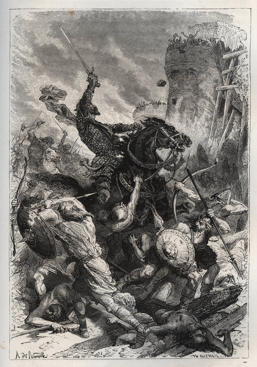 Eudes (Odon) (860-898), rei dos francos, lidera a batalha contra os normandos e defende vitoriosamente Paris (860-887) - Eudes (852-898) na batalha contra os normandos - "A história da França contada aos meus netos" - por François Guizot - 1872-1876 de French School