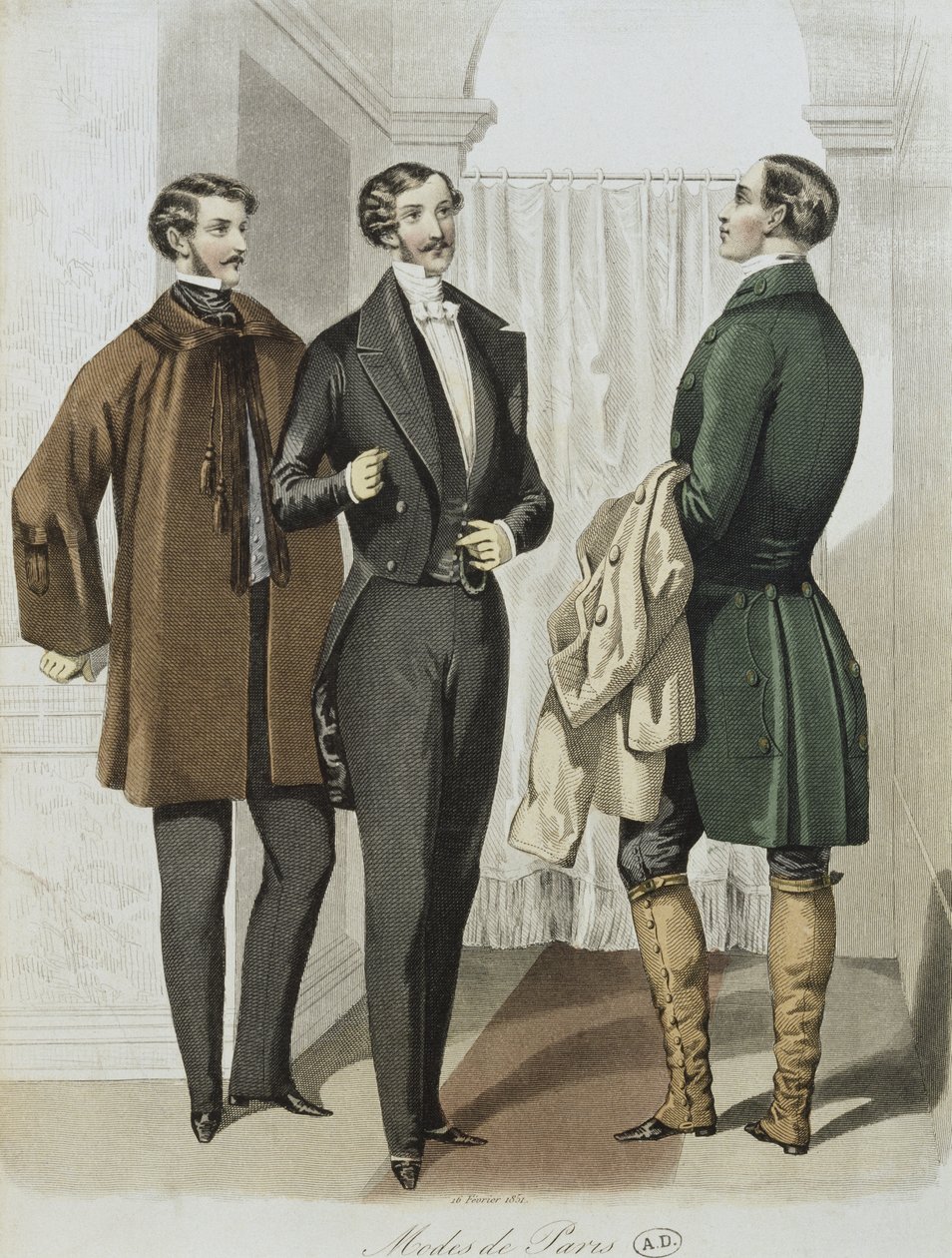 Vestido de noite, ilustração do Le Journal des Tailleurs, 16 de fevereiro de 1851 (gravura a cores) de French School