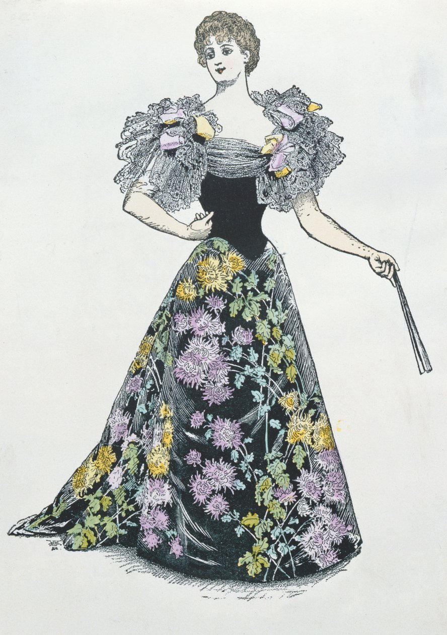 Vestido de noite com motivo de crisântemo, 1894 de French School