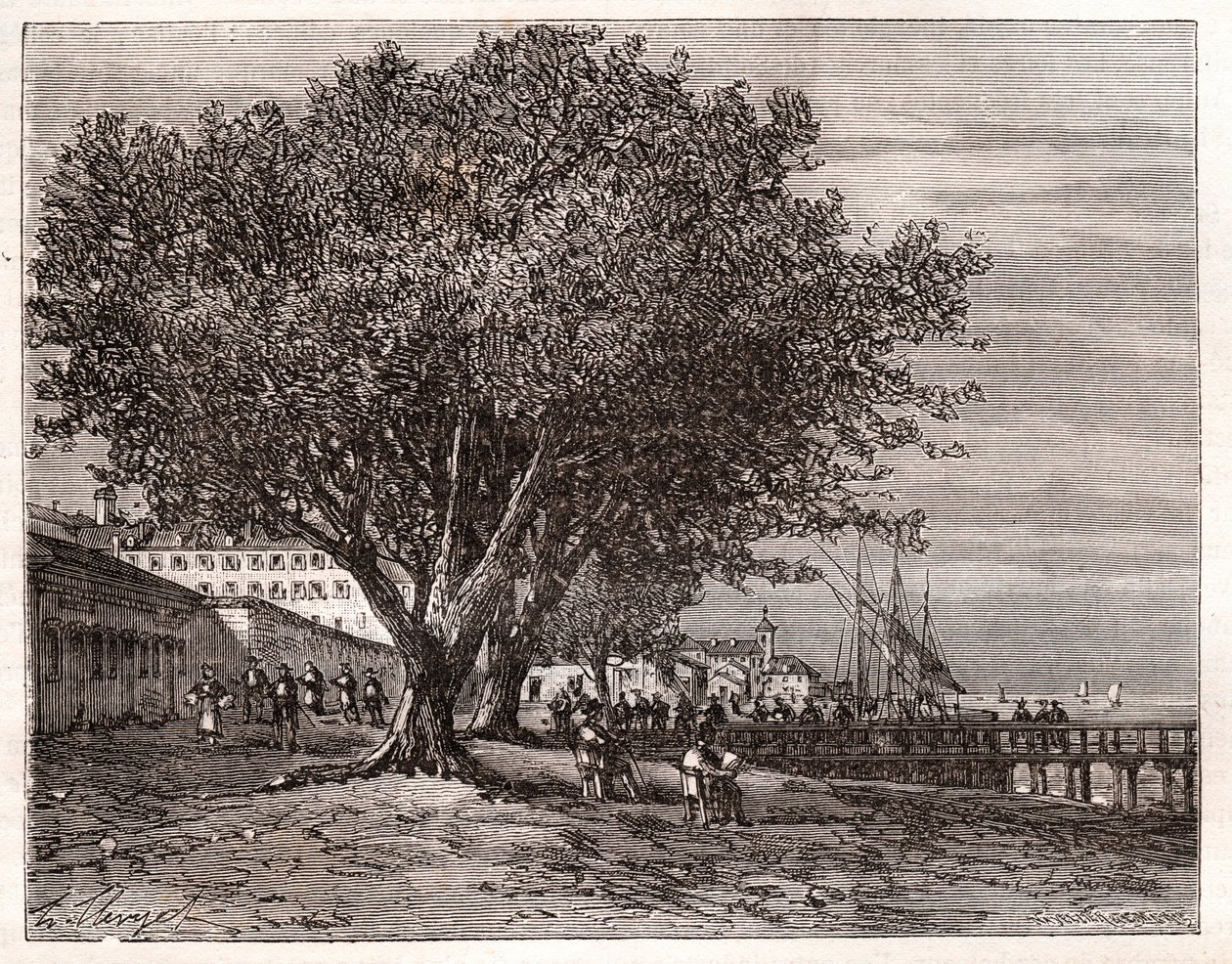 Evian-les-Bains (Evian les Bains) - Haute-Savoie - gravura em "La France illustree: geographie, histoire, administration statistique" de V.-A. Malt-Brown. 1884 de French School