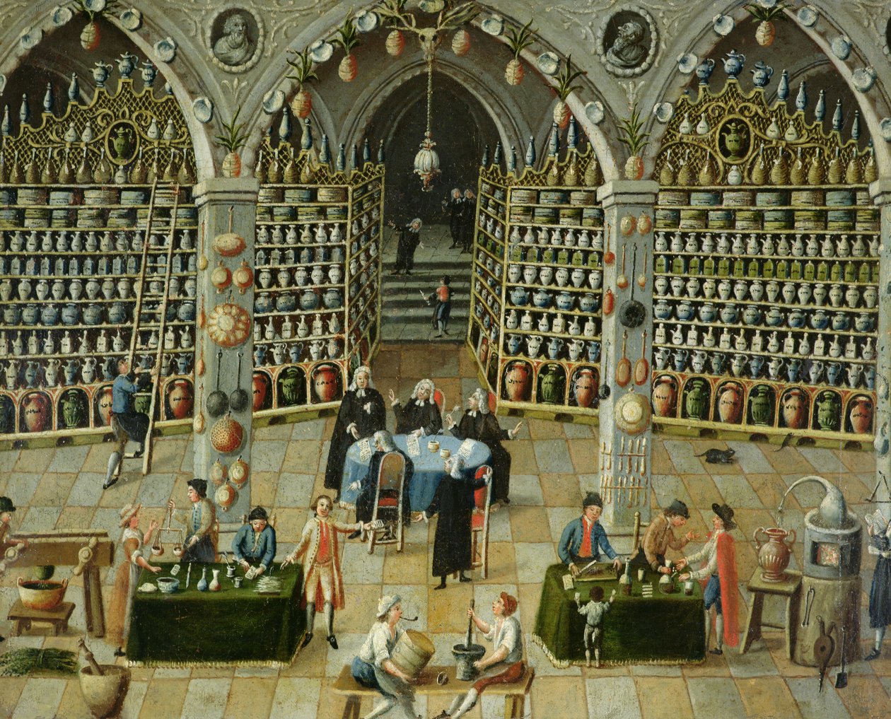 Exame de um boticário, início do século XVIII (óleo) de French School