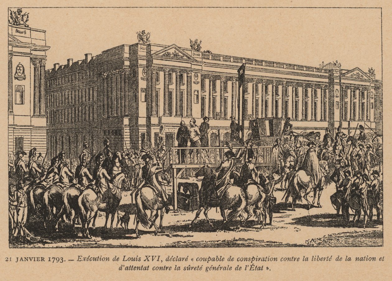 Execução do rei Luís XVI de França, Paris, Revolução Francesa, 21 de janeiro de 1793 (gravura) de French School