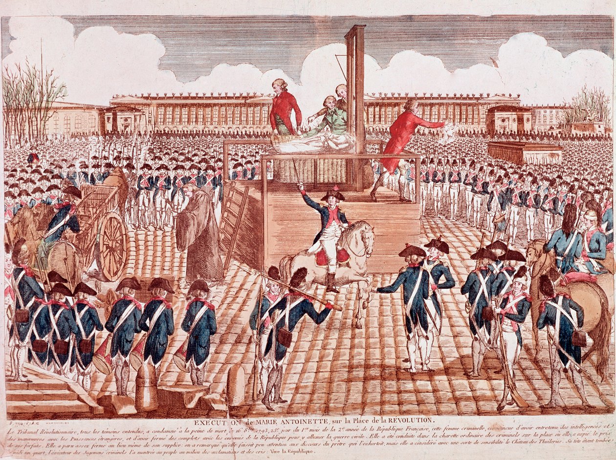 Execução de Maria Antonieta, Rainha da França, Place de la Revolution, Paris, 16 de outubro de 1793 (gravura) de French School