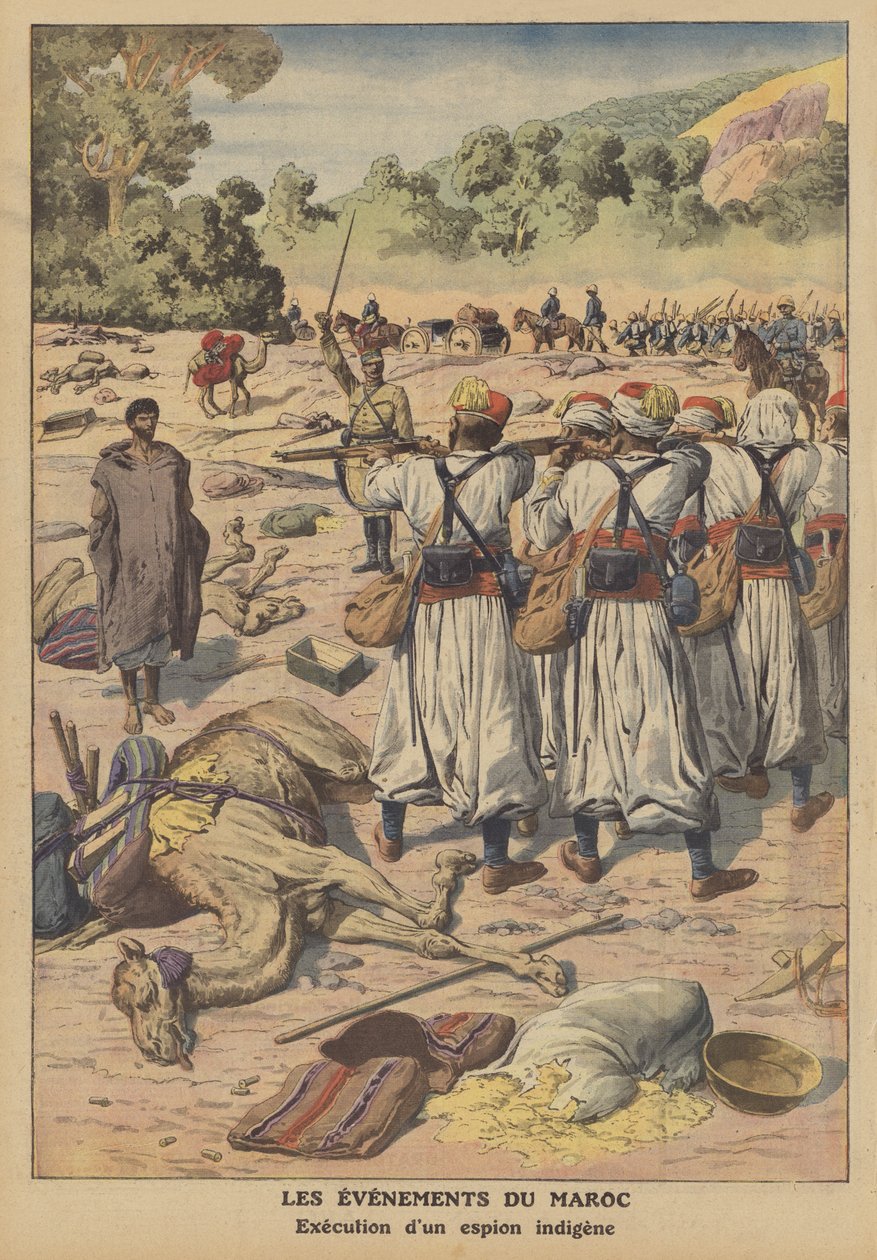 Execução de um espião nativo em Marrocos (litografia a cores) de French School