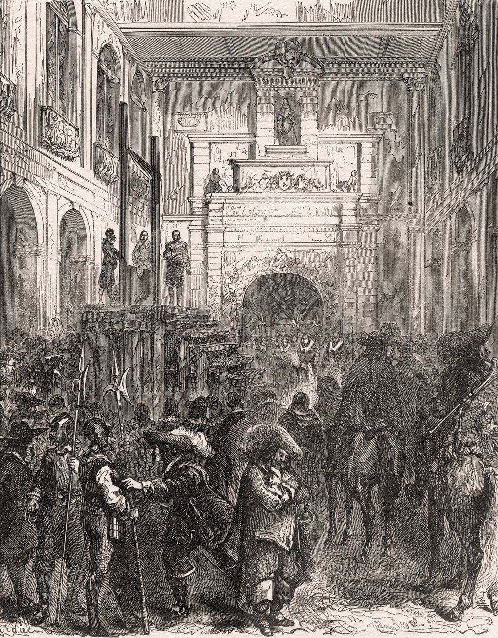 Execução do marechal Henri II de Montmorency (Montmorenci) (1595-1632) em Toulouse, em 1632. Gravura em "Histoire De France En Cent Paintings de Paul Lehugeur "1891. de French School