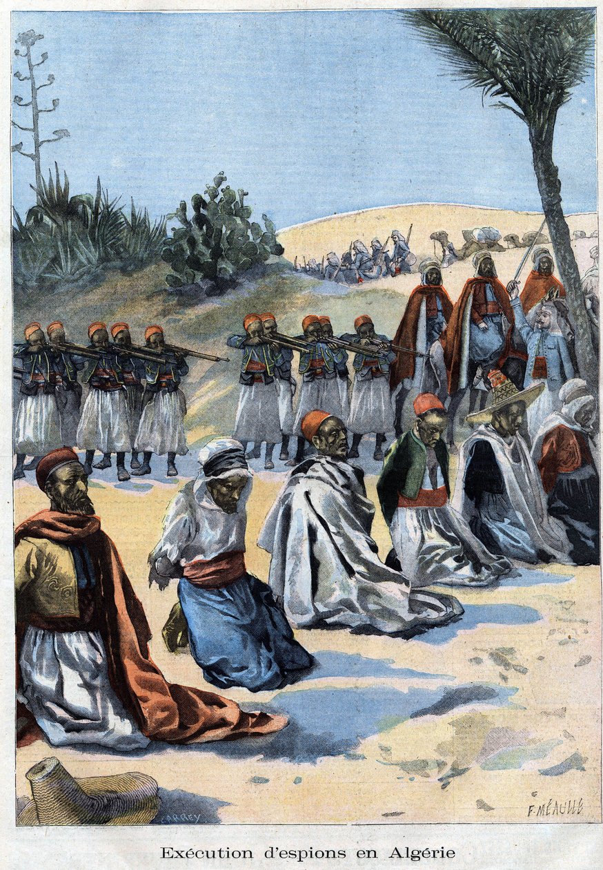 Execução de espiões no sul da Argélia pelo exército colonial francês em "Le Petité Parisien". de French School