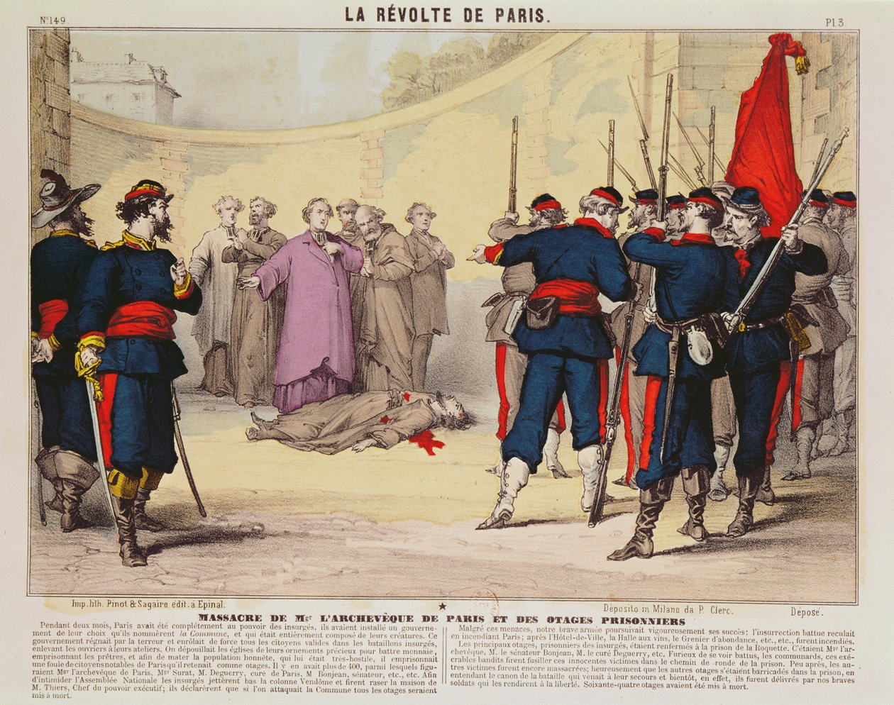Execução do Arcebispo de Paris, Monseigneur Darboy, durante a Comuna de Paris, 1871 (cor gravura) de French School