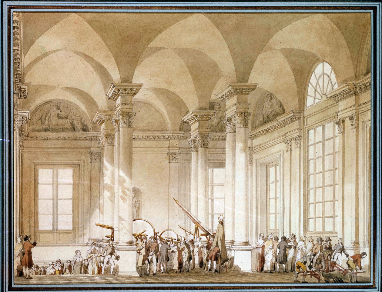 Exposição de óculos astronómicos e instrumentos ópticos Watercolour do século XVIII. Paris, Museu do Louvre de French School