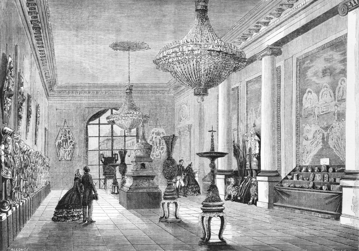 Exposição das curiosidades chinesas dadas ao imperador pelo exército expedicionário, ilustração do Le Monde Illustre, 1861 de French School