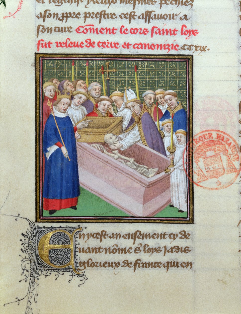 Exumação e canonização de São Luís (1215-70) em 1297, das Grandes Crônicas da França de French School