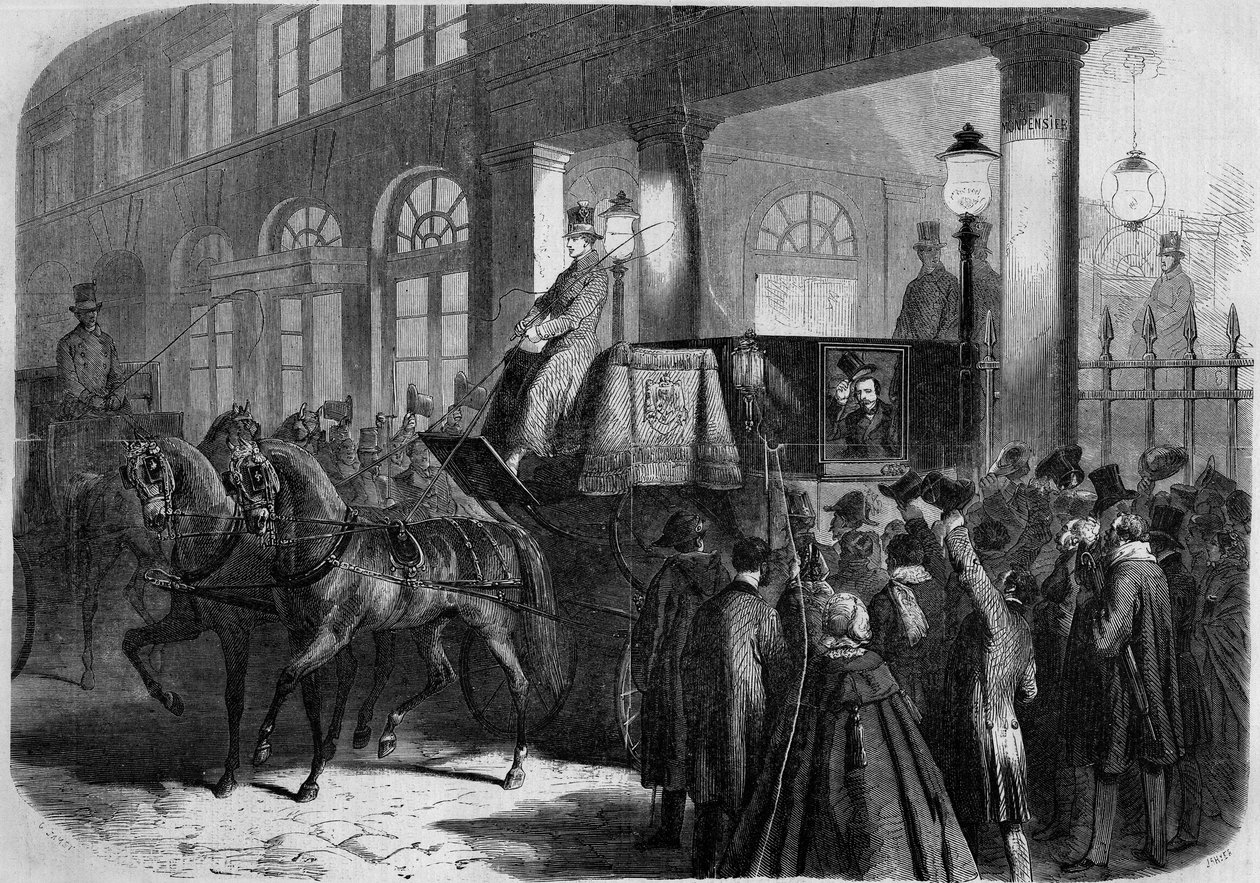 Saída do Imperador Napoleão III (1808-1873) da Comedie Francaise (Comedie-Francaise) após uma representação de "Chatterton". Paris de French School